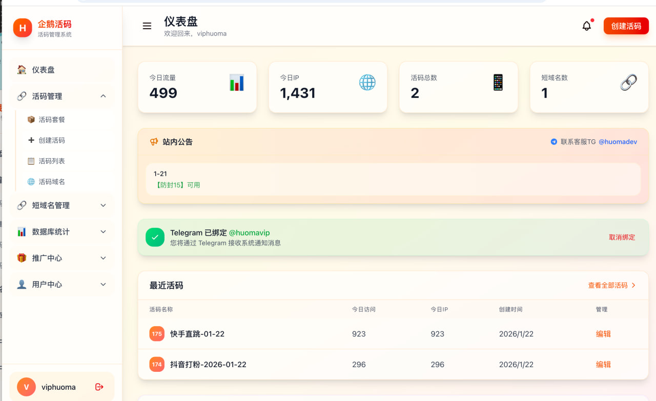 企鹅活码控制台概览